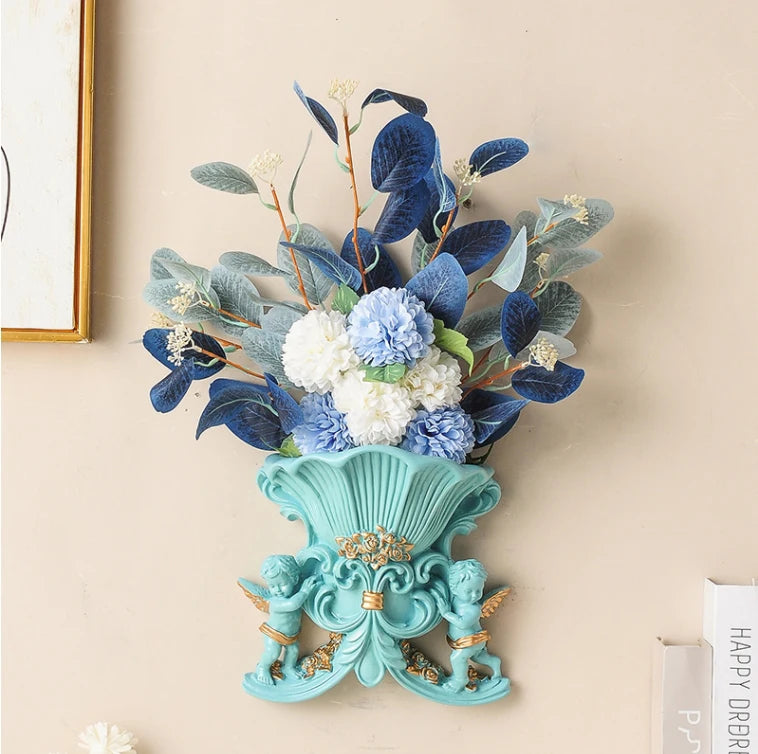 European Resin Angel Wall Vase and Planter Mural Ornament