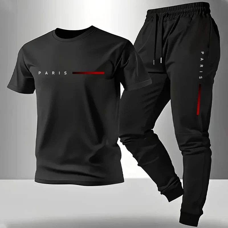 Men's Casual Round Neck T-Shirt and Sweatpants Set