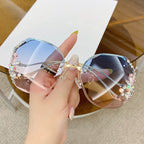 Women's Trendy Diamond Cut Edge Rimless Oversized Sunglasses