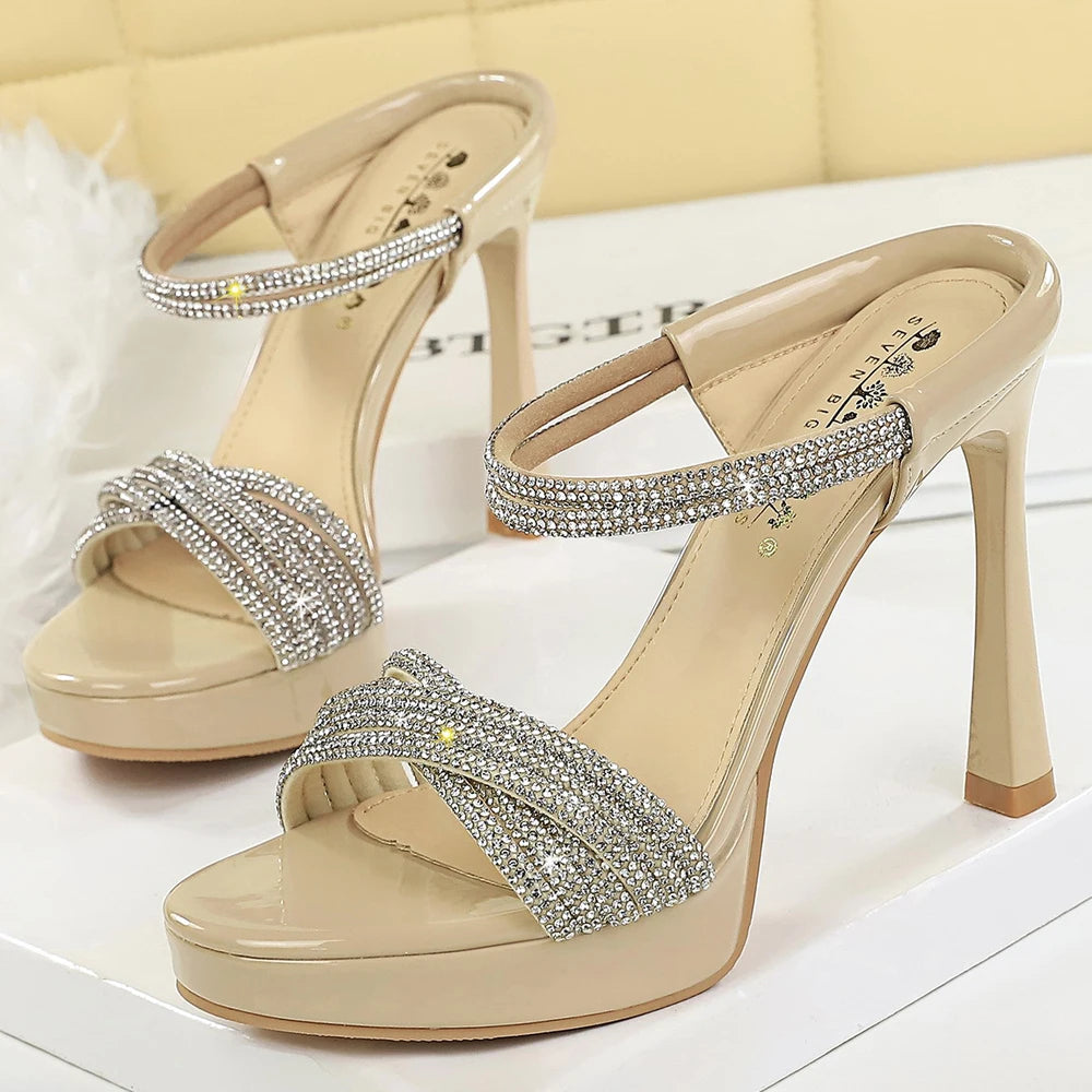 Women's Open Toe Stiletto Sandals Rhinestone 4.5-Inch Heels