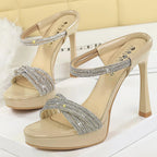 Women's Open Toe Stiletto Sandals Rhinestone 4.5-Inch Heels