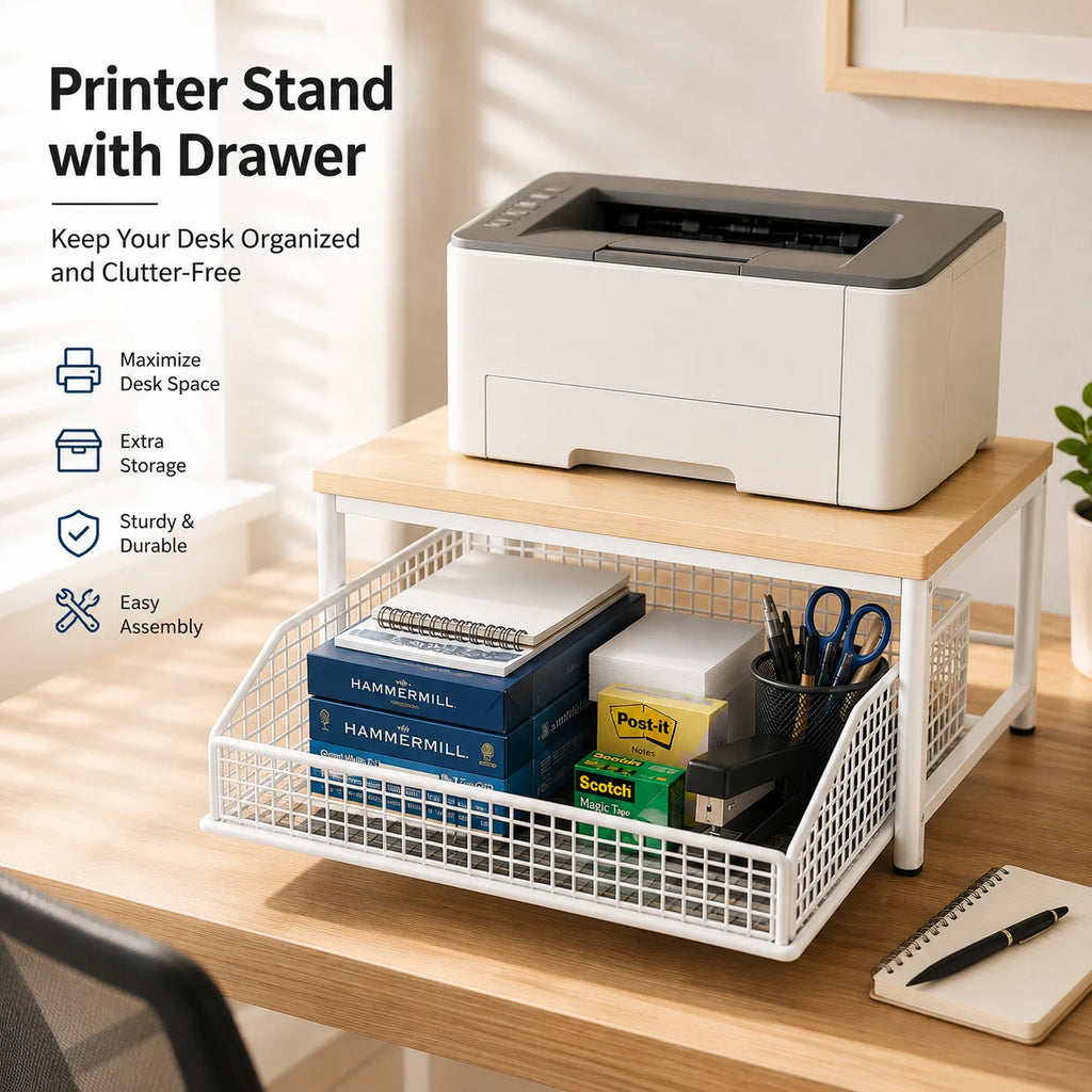 Metal Microwave Stand with Drawer and Multipurpose Countertop Storage Rack