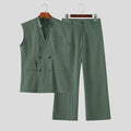 Men's Solid V-Neck Sleeveless Vest Pants Set