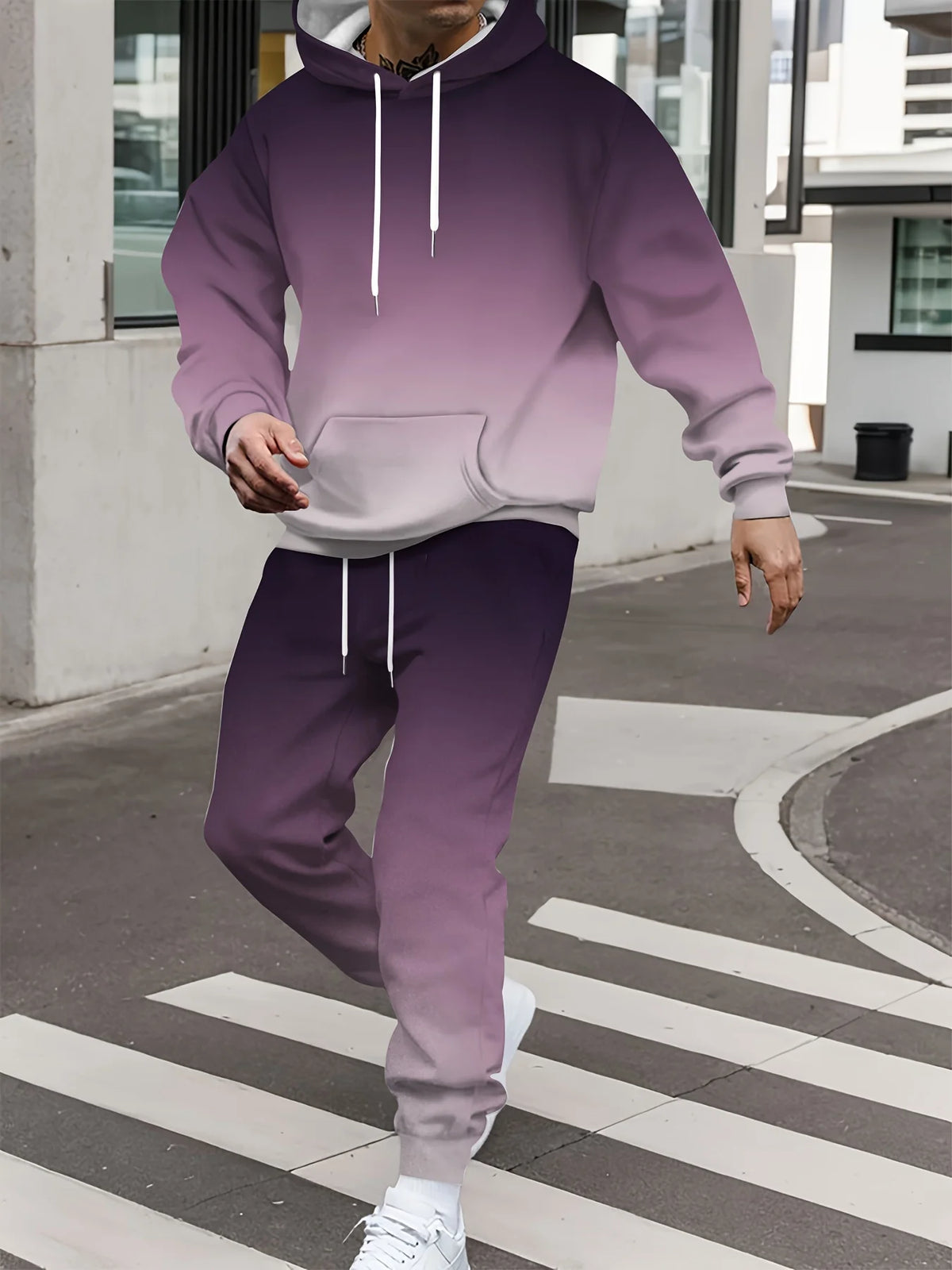 Men's Autumn Gradient 3D Print Hoodie and Sweatpants Tracksuit Set