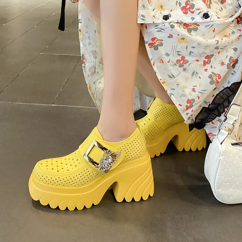 Women's White Platform Pumps Super High Heels Buckle Strap Mary Jane Shoes