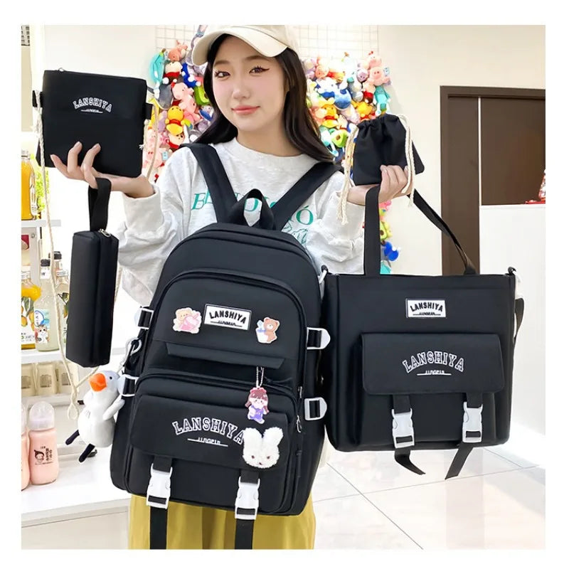 Girls' Casual Harajuku School Backpack 5-Piece Bag Set