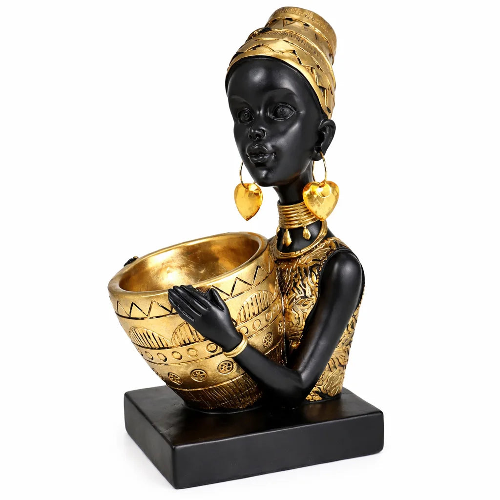 Resin African Tribal Statue and Tabletop Storage Tray