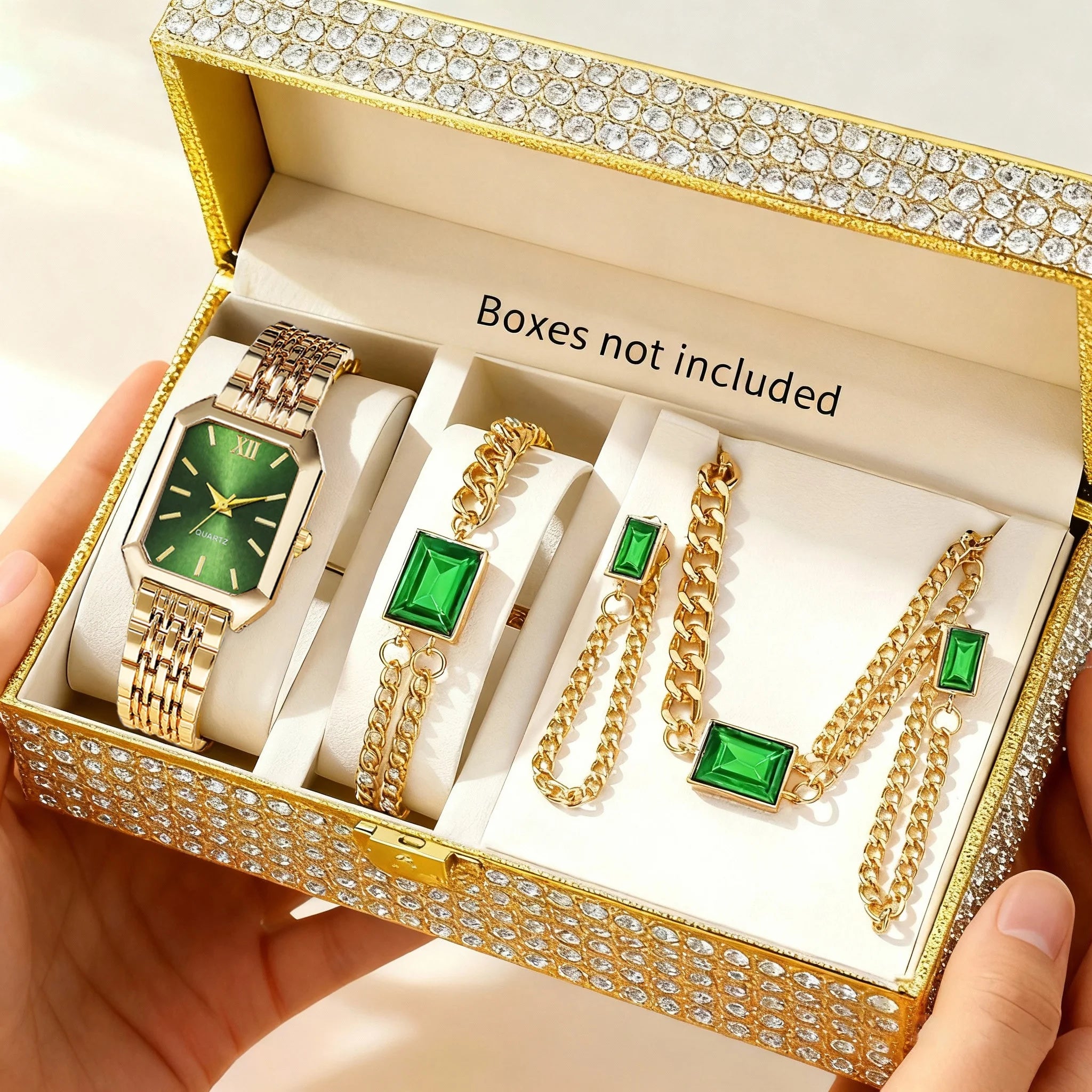 Elegant Rectangle Women's Quartz Wristwatch 5-Piece Jewelry Set