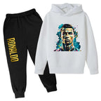Kids' Ronaldo CR7 Print Hoodie Sweatshirt Pants Two-Piece Set