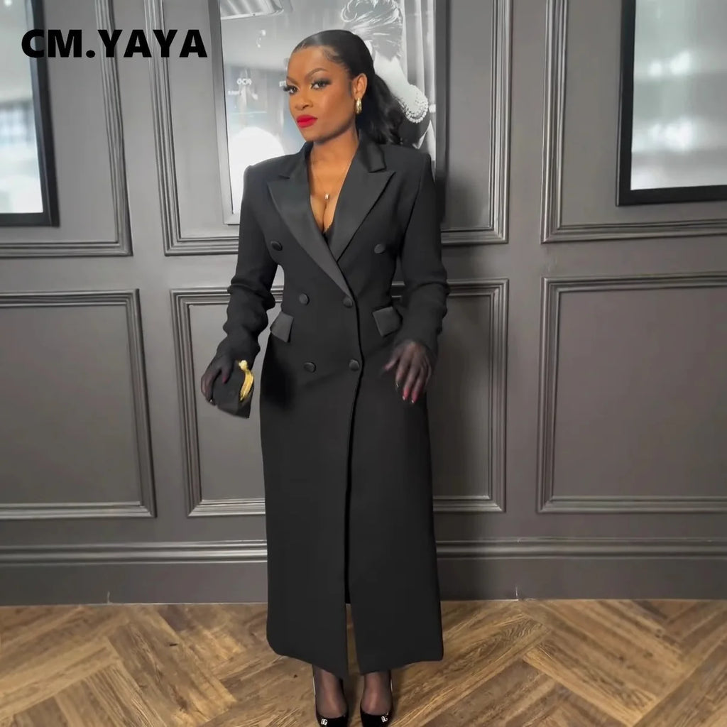 Women's Double Breasted Notched Maxi Blazer Dress
