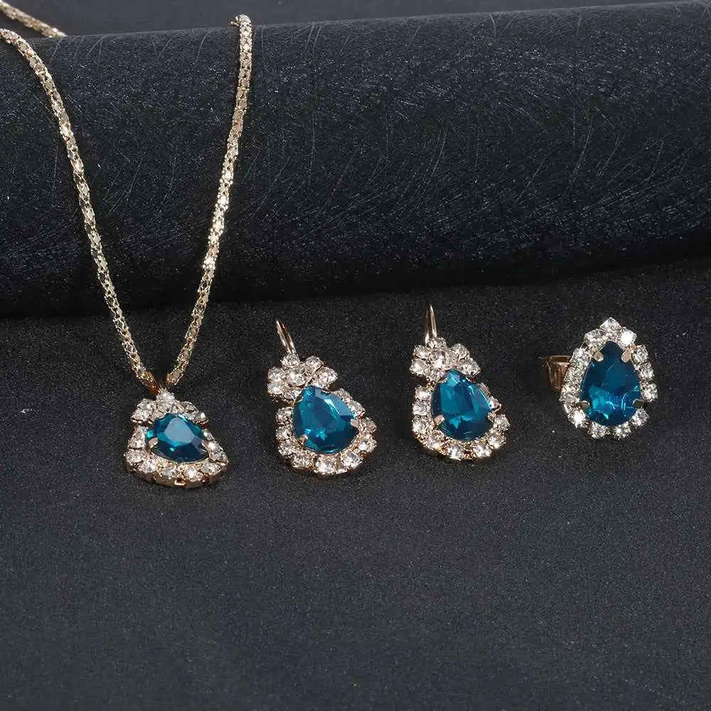 Women's Fashion Elegant Double Heart Necklace Earrings Bracelet Jewelry Set
