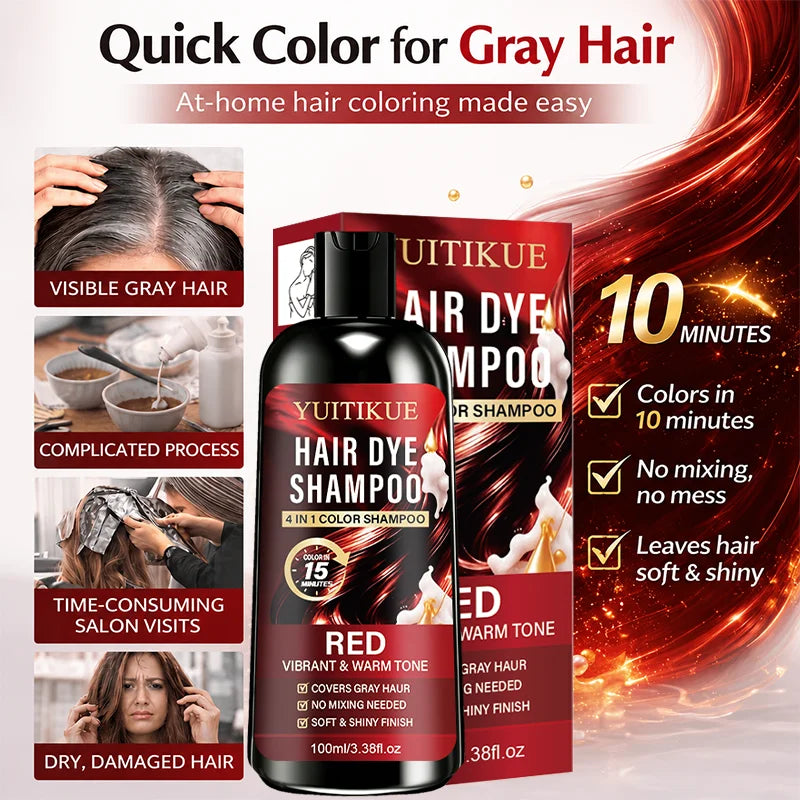 Unisex 4-in-1 Vibrant Red Fast Hair Color Dye Shampoo YU-01-185 3.4 fl oz