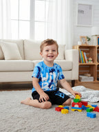 Toddler Boy Summer Tie-Dye Letter Print T-Shirt and Shorts Set
