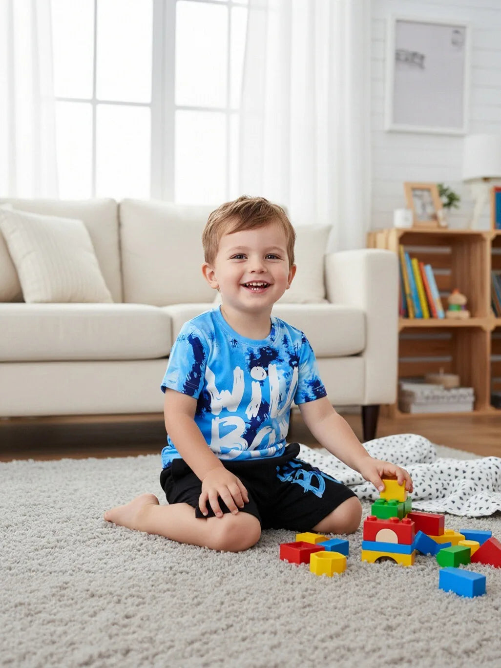 Toddler Boy Summer Tie-Dye Letter Print T-Shirt and Shorts Set