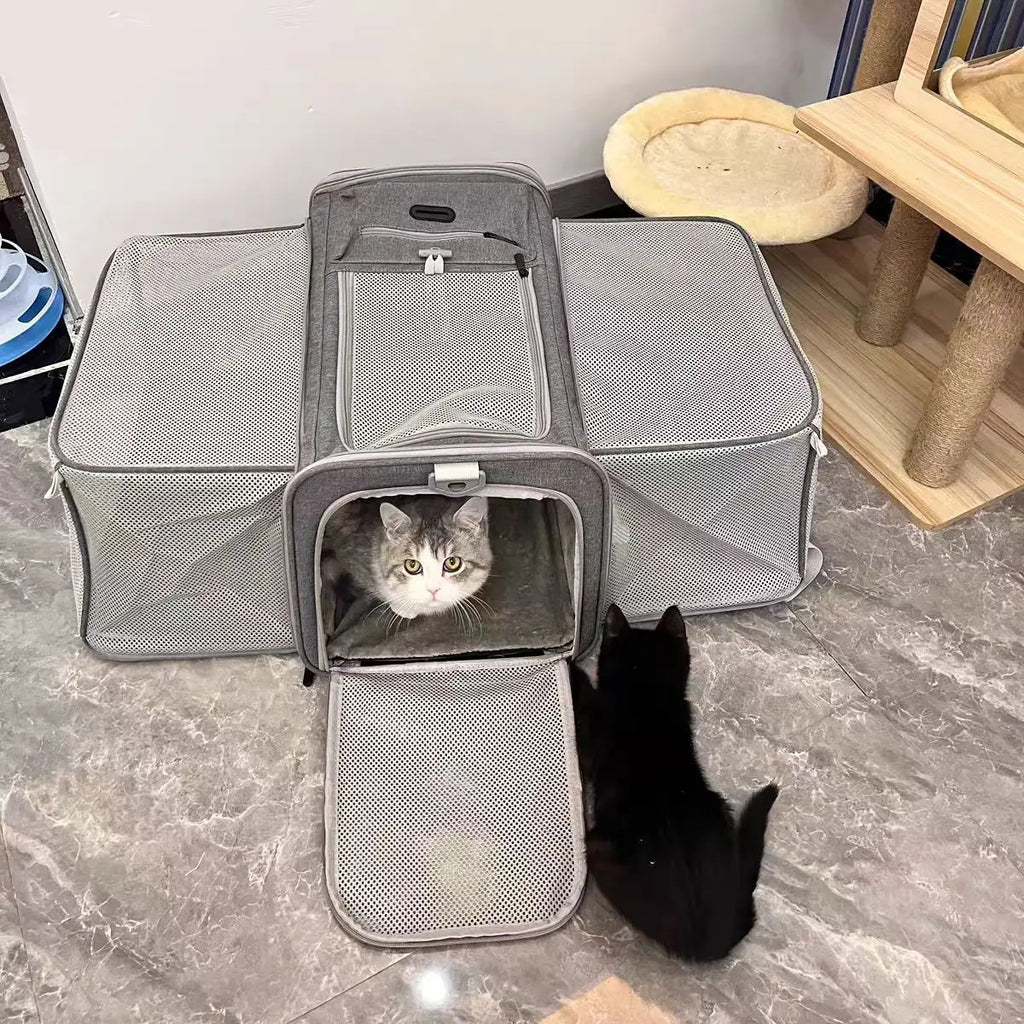 Expandable Double-Sided Pet Carrier Bag Breathable Travel Tote for Cats and Small Dogs