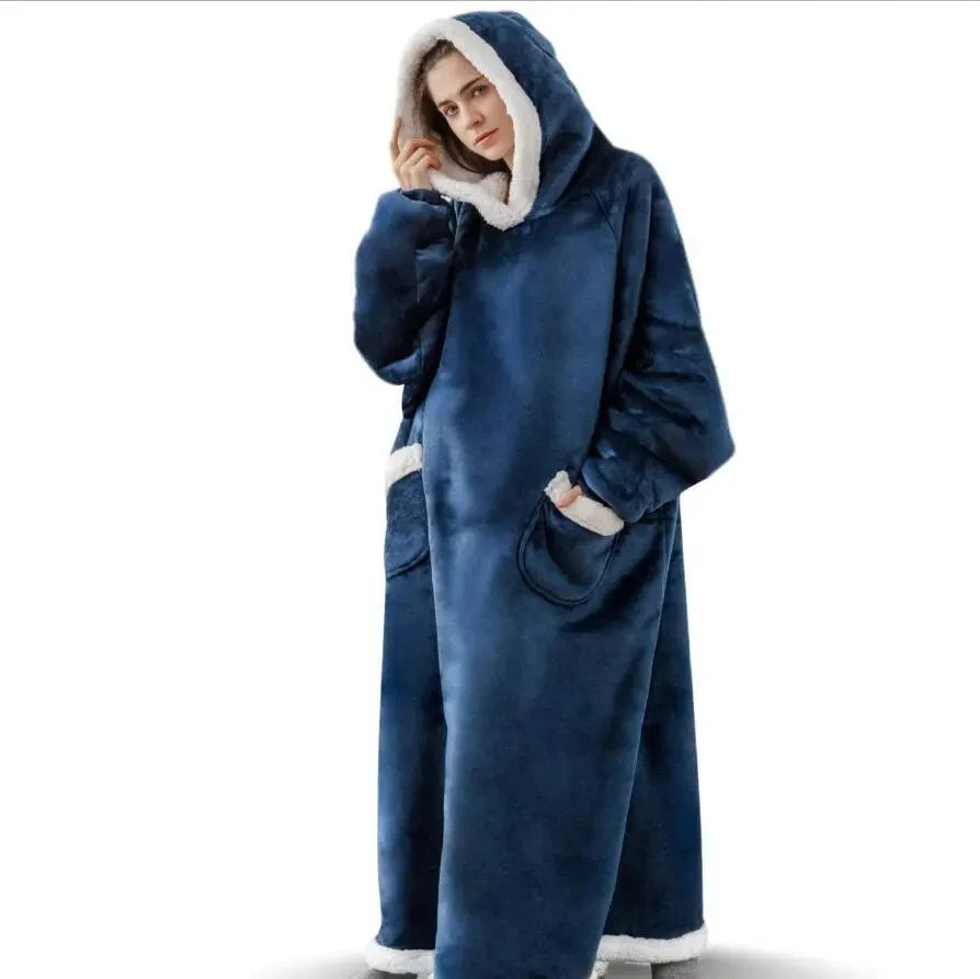 Unisex Oversized Long Flannel Blanket Hoodie Sweatshirt