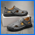 Laxsesu Men's Closed-Toe Leather Sandals Breathable Hollow Outdoor Shoes