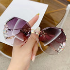 Women's Trendy Diamond Cut Edge Rimless Oversized Sunglasses