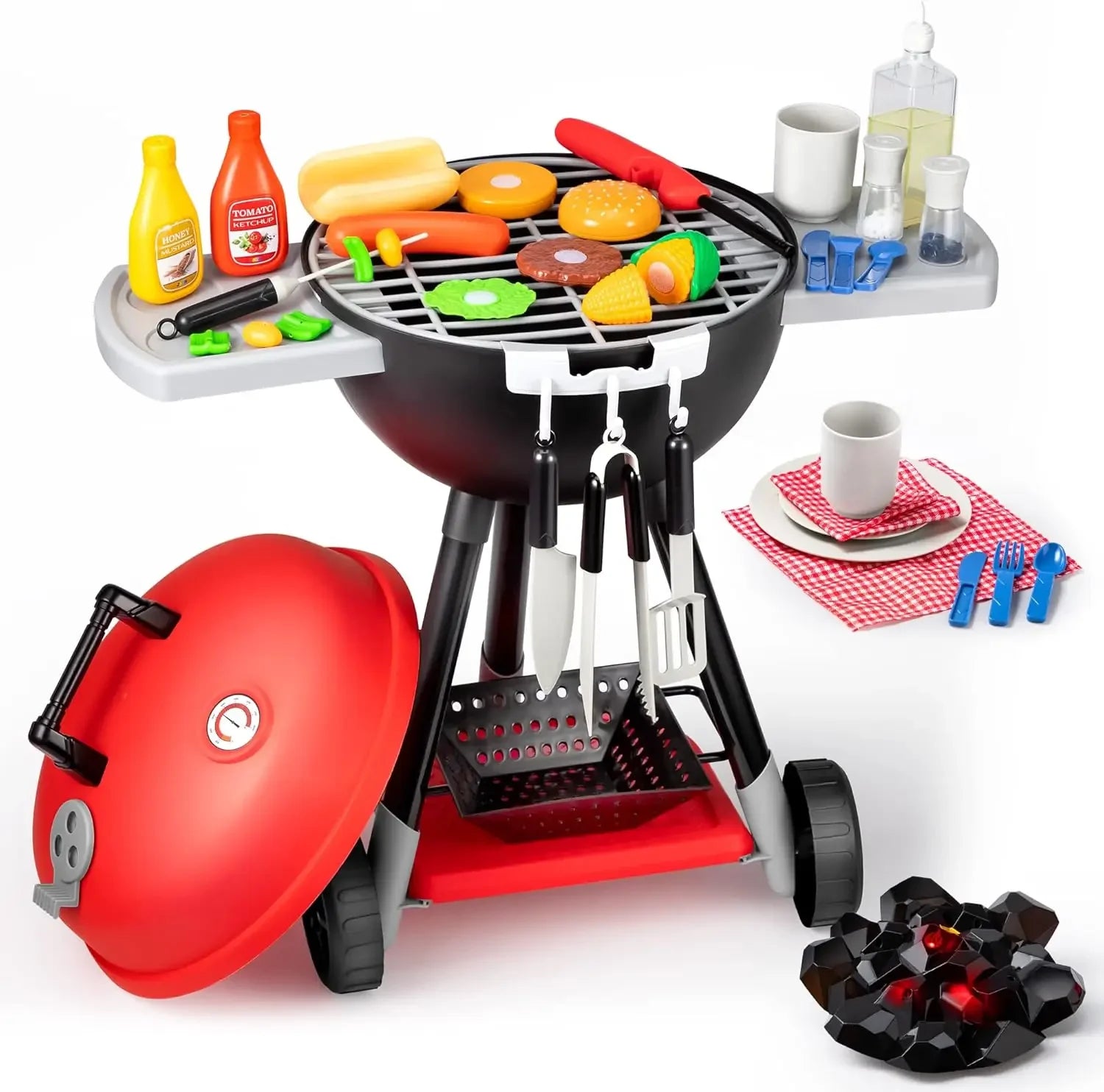 Kids 34 PCS BBQ Grill Pretend Cooking Kitchen Utensils Toy Set