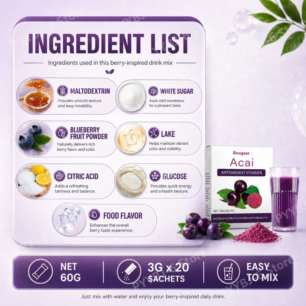 Acai Berry Antioxidant Powder Dietary Supplement Drink Mix 60g
