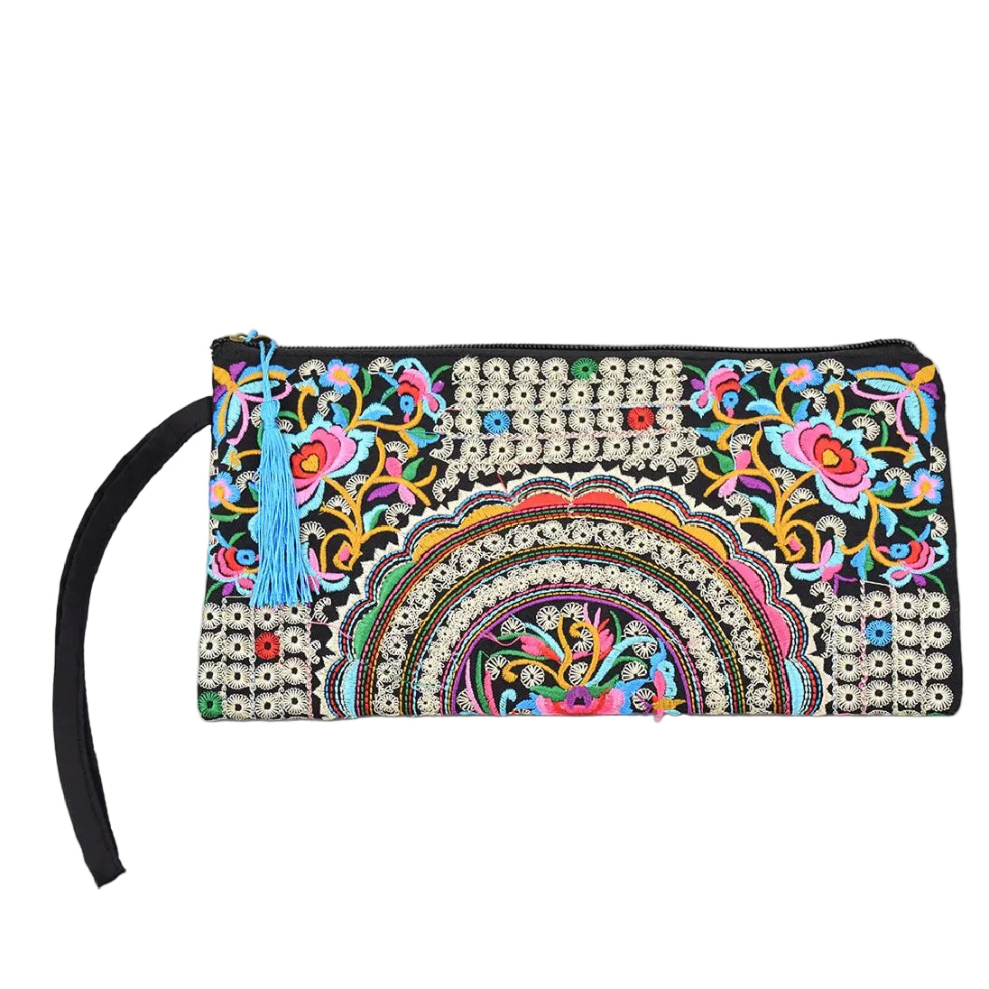 Vintage Embroidered Ethnic Style Long Wallet Wristlet Clutch Bag