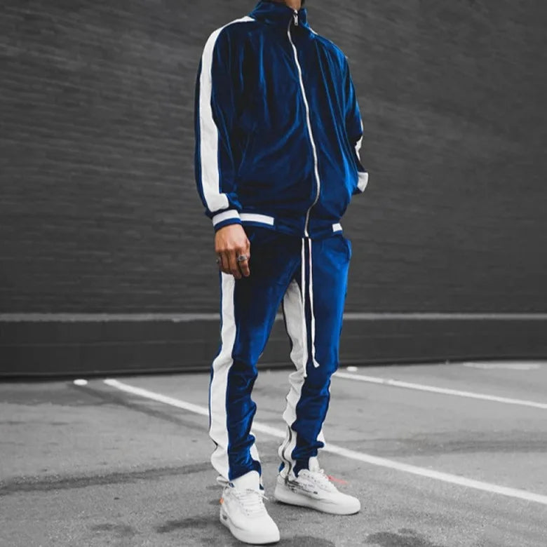 Men's Casual Velvet Jacket and Pants Tracksuit Set