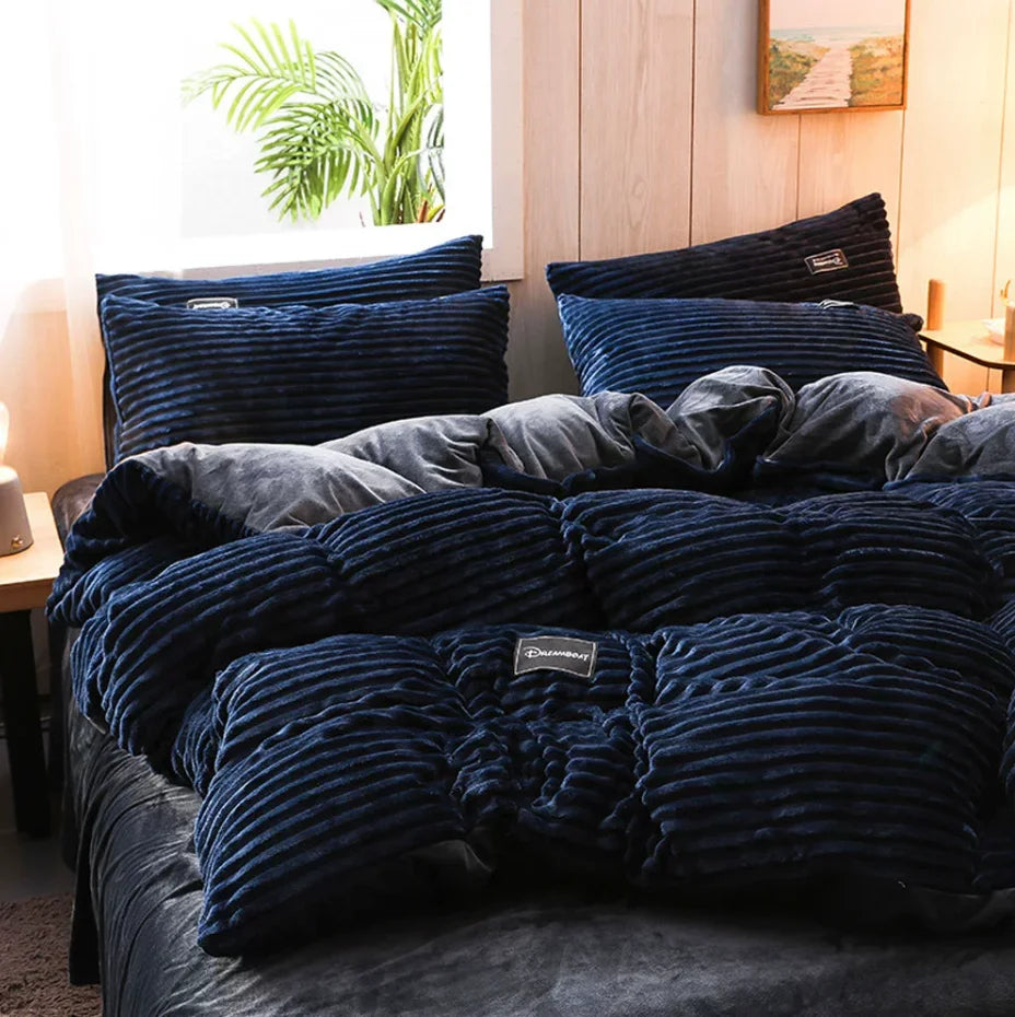 Warm Coral Fleece Duvet Cover and Plush Bedding Set