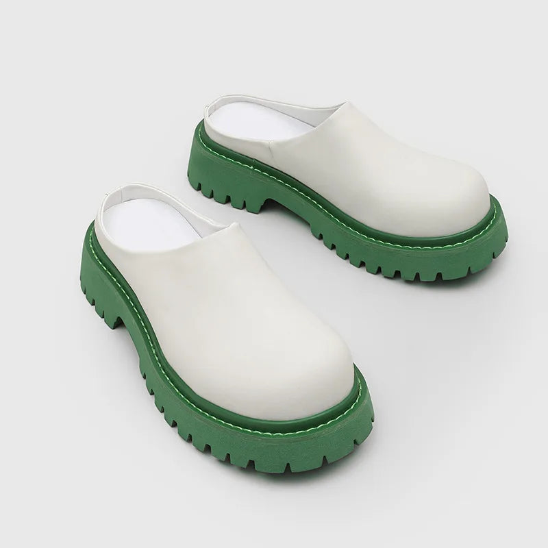 Men's Platform Leather Slip-On Mule Loafers