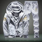 Men's Casual Plush Thickened Hoodie and Pants Two Piece Tracksuit Set