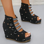 Women's Ultra High Heel Platform Wedge Sandals Open Toe