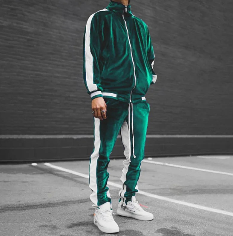 Men's Casual Velvet Jacket and Pants Tracksuit Set