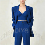Women's Single Button Tailored Blazer and Pants Suit Set