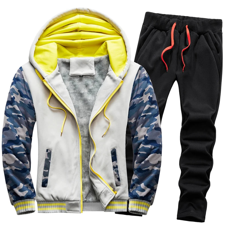 Men's Casual Thicken Thermal Hoodie and Pants Tracksuit Set