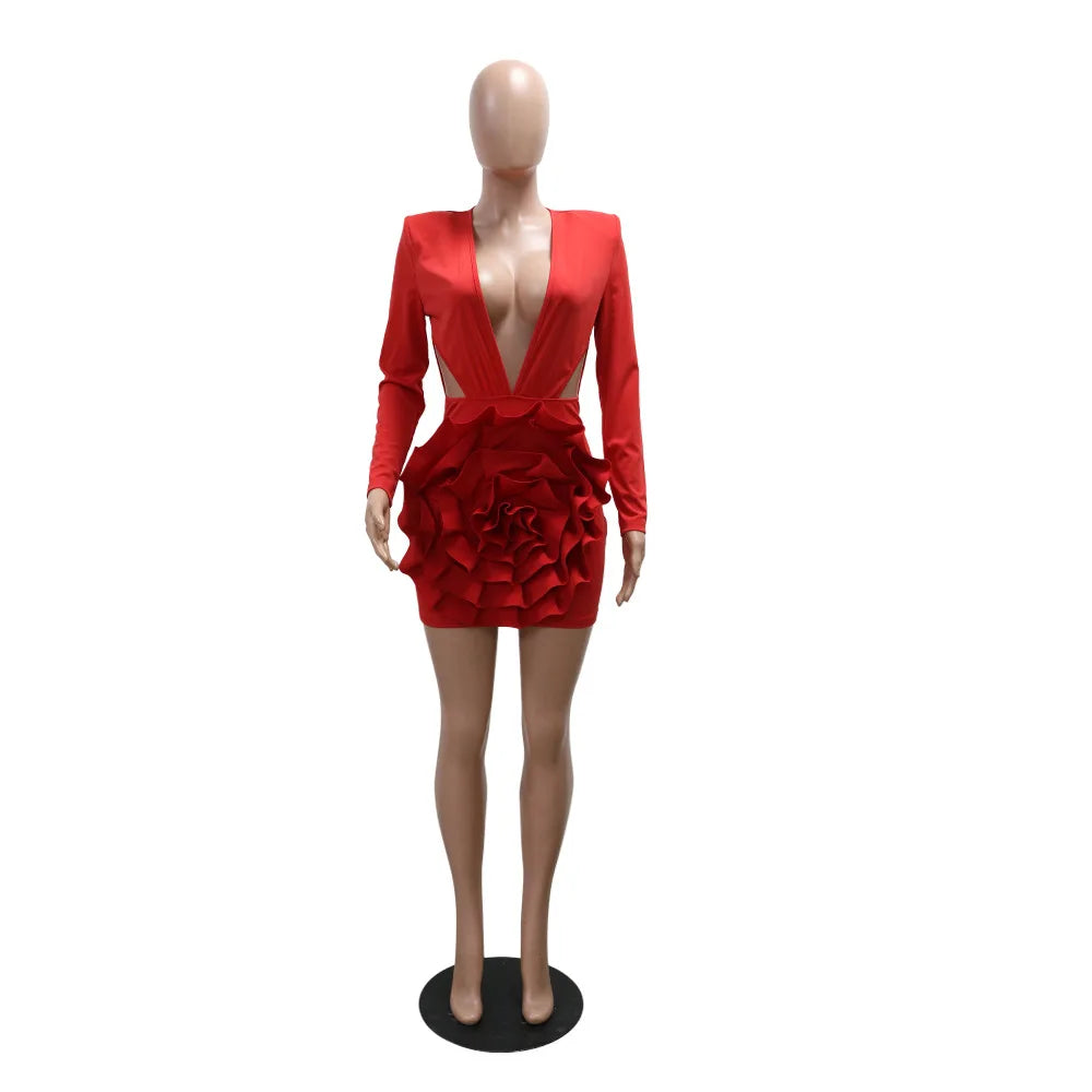 Women's V-Neck Long Sleeve Splice Evening Party Sheath Dress