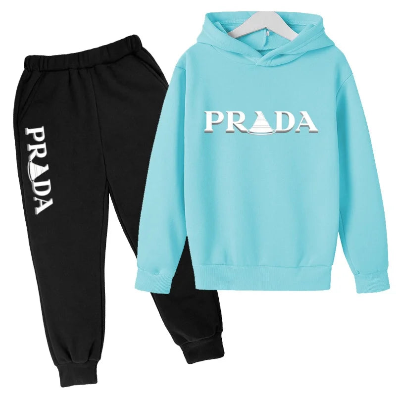 Kids' Pattern Hooded Sweatshirt Pants Two-Piece Set