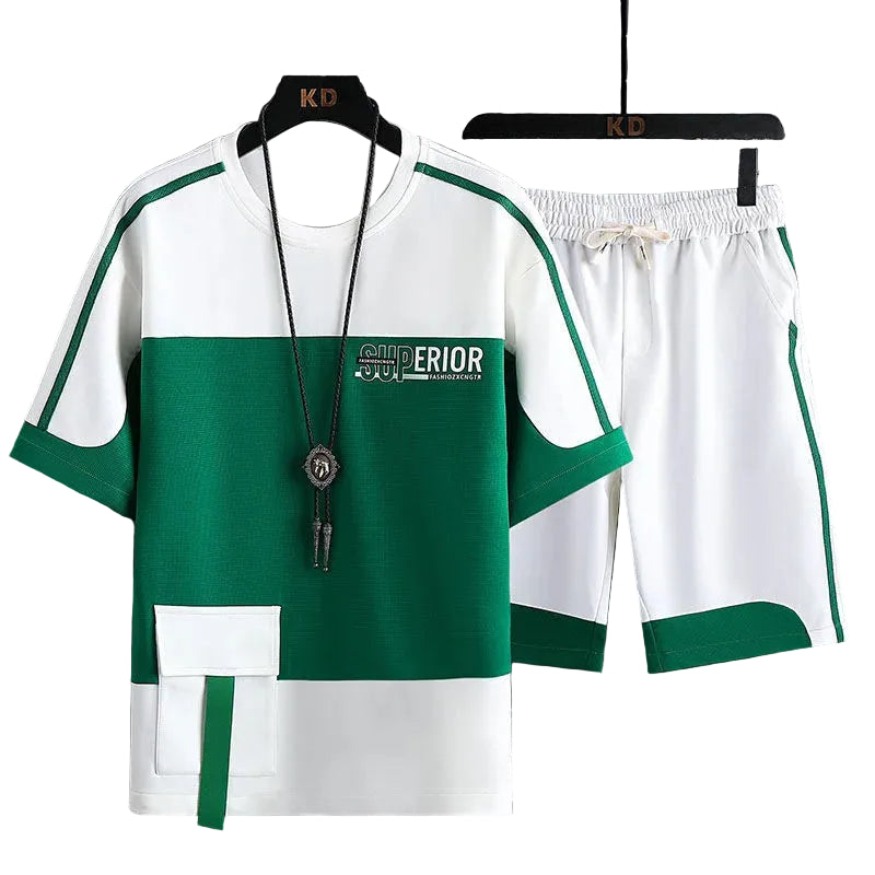 Men's Casual Printed Short Sleeve T-Shirt and Shorts Two Piece Set