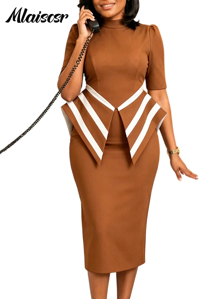 Women's Elegant Peplum Midi Pencil Dress
