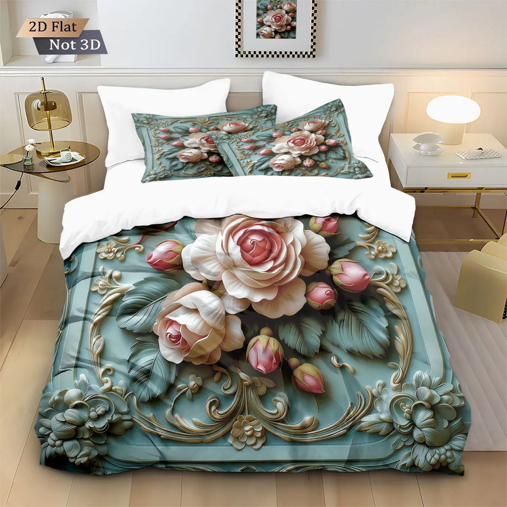 Dimensional Rose Flower Duvet Cover and Soft Bedding Set