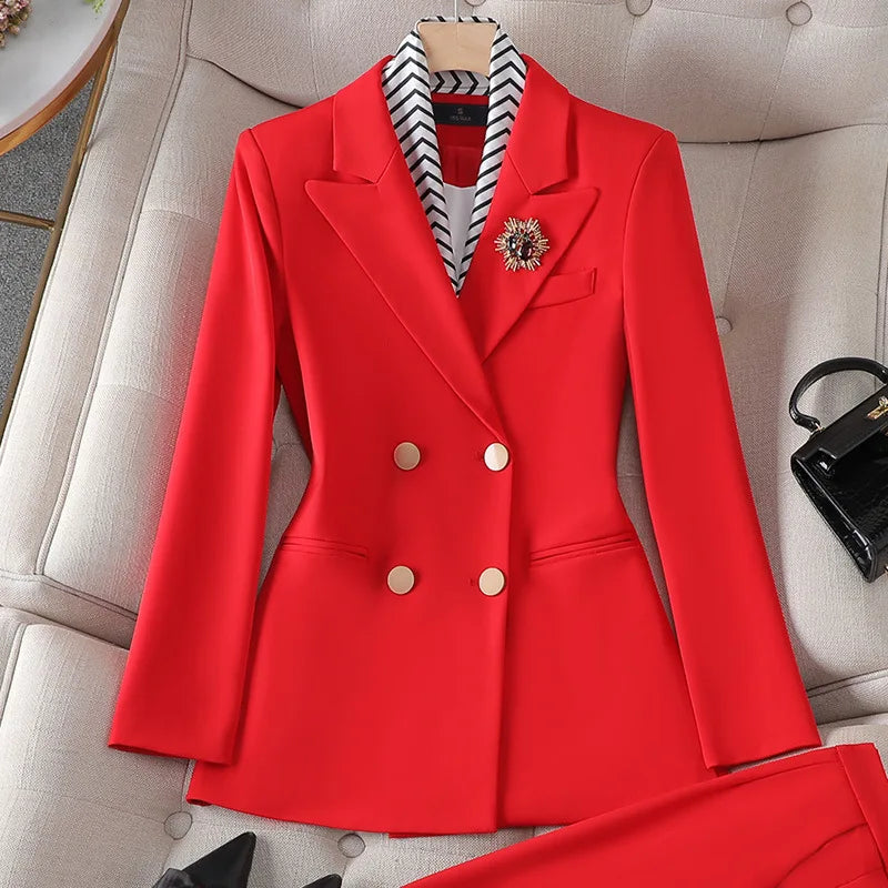 Women's Double Breasted Blazer Pants Suit