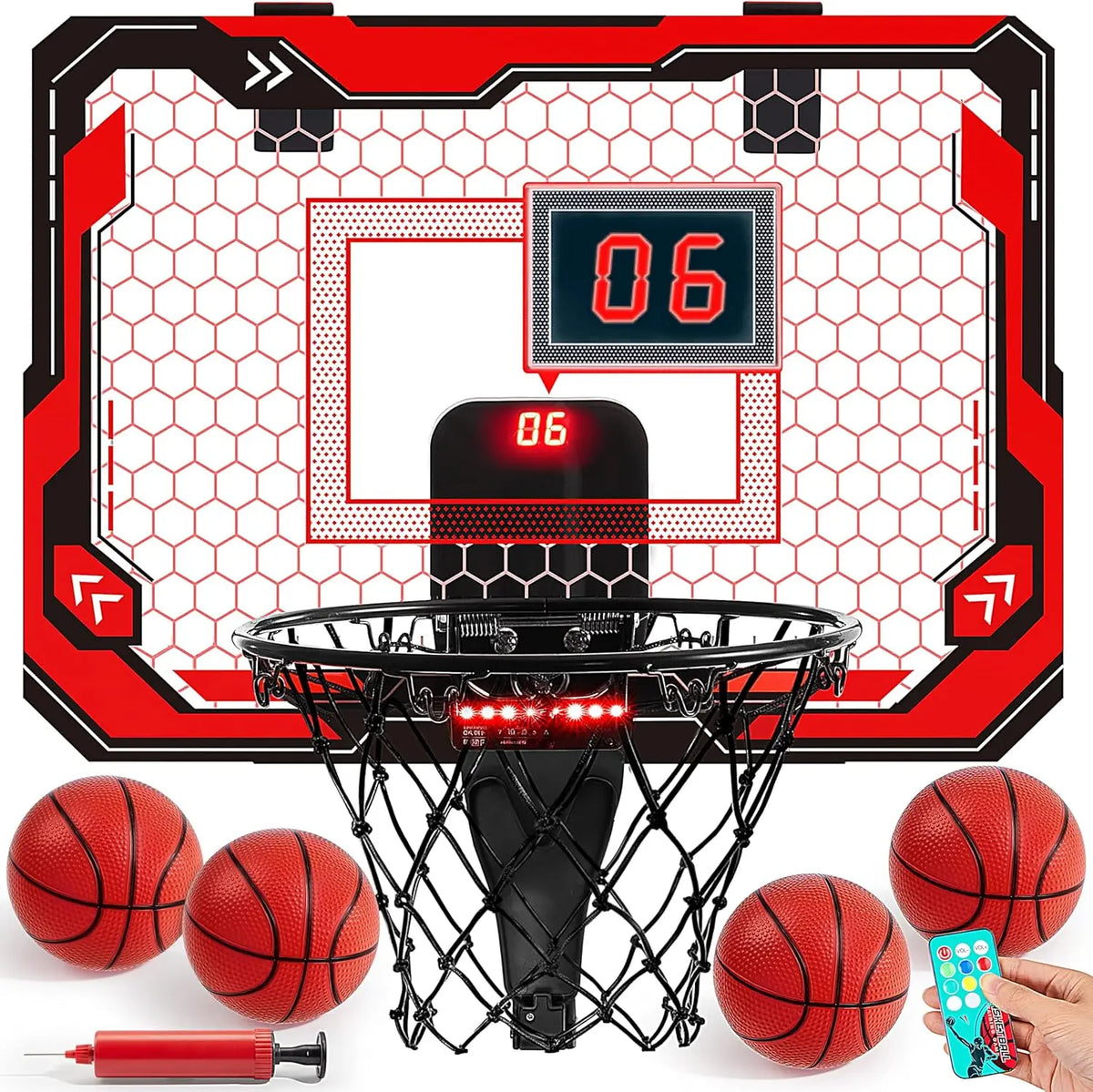 Kids Indoor Light Up Over the Door Basketball Hoop Set