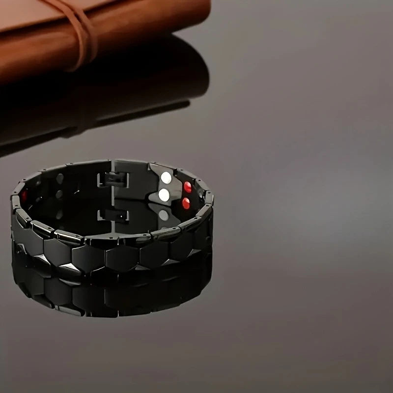 Men's Magnetic Titanium Alloy Hexagonal Wide Bead Bracelet
