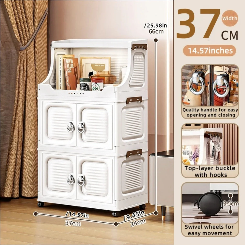 14.6in Foldable PP Plastic Storage Cabinet and Rolling Organizer