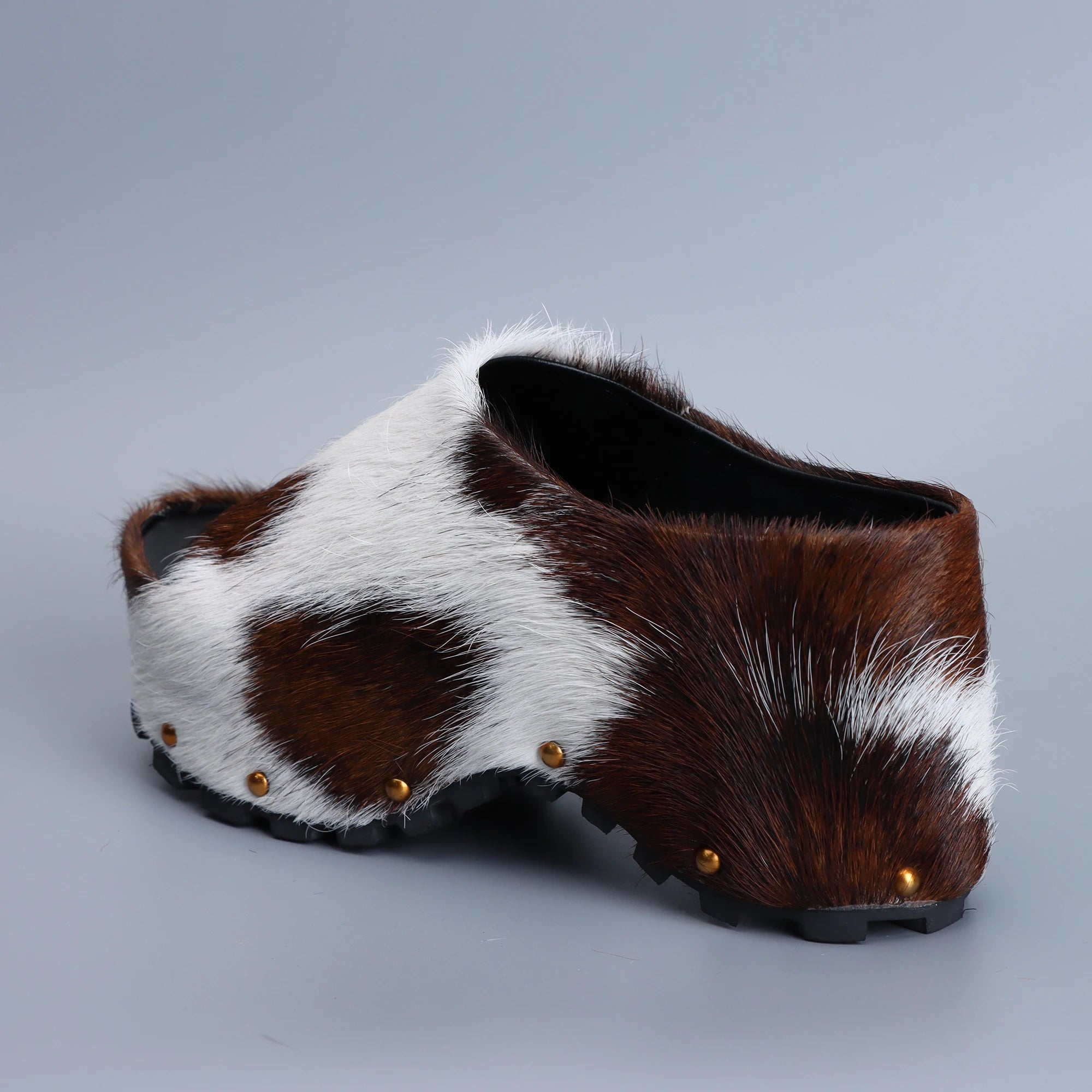 Women's Luxury Calf Hair Mules Platform Sandals Slip-On Slides
