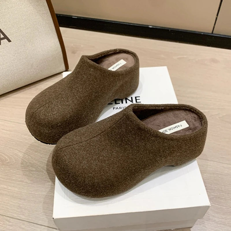 Women's Faux Suede Flat Platform Slip-On Mules