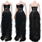 Women's Lace Patchwork Ruffle Split Bodycon Maxi Dress
