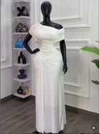 Women's One Shoulder Ruched Stacked Bodycon Maxi Dress