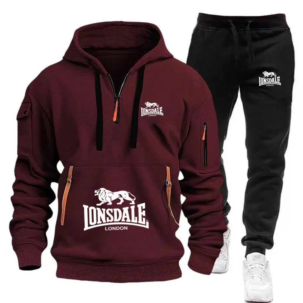 Men's Casual Hooded Sweatshirt and Sports Pants Tracksuit Set