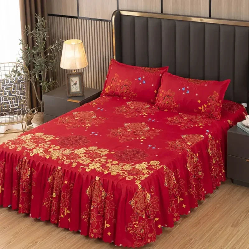 Lace Skirt Bed Sheet and Fitted Bedspread Set