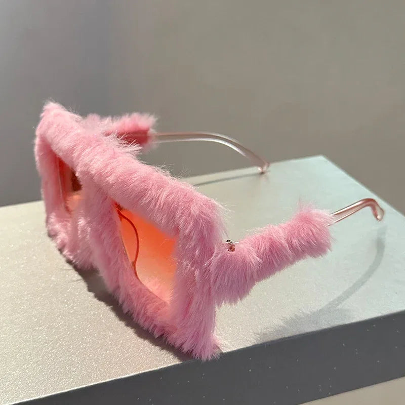 Women's Oversized Fluffy Plush Square Y2K Novelty Sunglasses