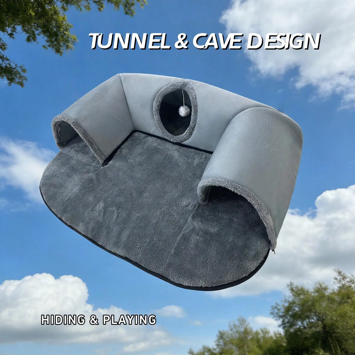 2-in-1 Cat Tunnel Bed with Soft Plush Cushion